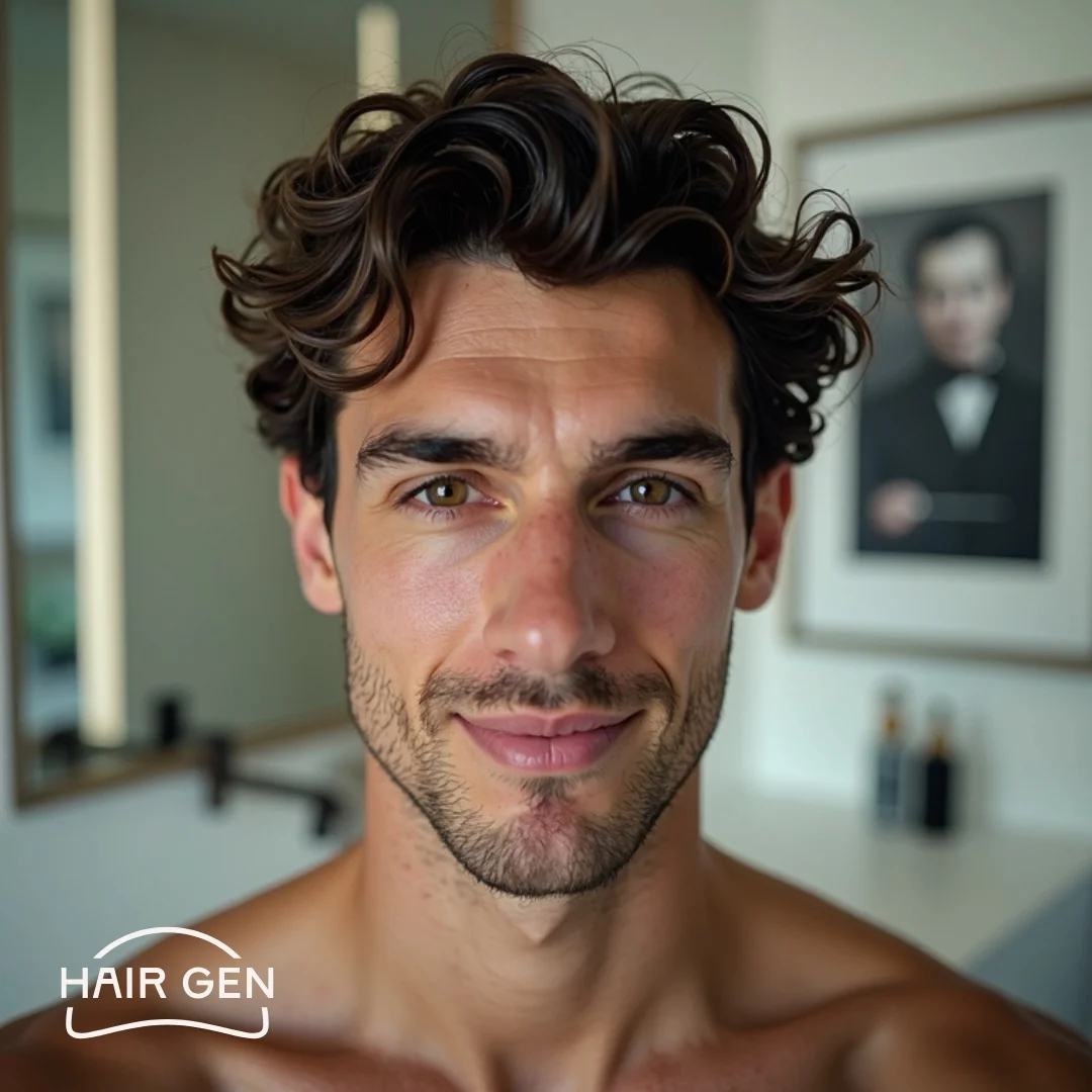 Un homme avec des cheveux bouclés bien entretenus.